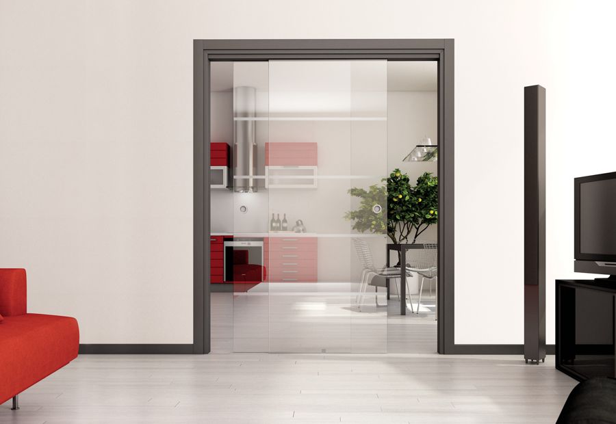 Porta scorrevole stile industriale ferro e vetro L 180 H 210 cm 1 lato  fisso a vetro - XLAB Design